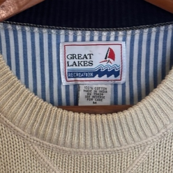 Cream 100% Cotton Crew Neck Sweater Size Medium Great Lakes Recreation Sweater - Picture 4 of 8